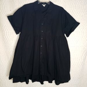 Black Tunic Length Blouse Sz XL Oversized EUC